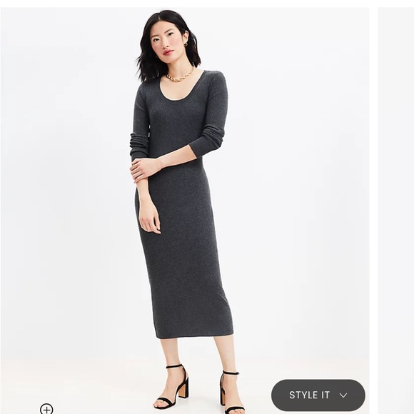 Loft Loft Heathered Ribbed Scoop Neck Midi Dress - Picture 2 of 4